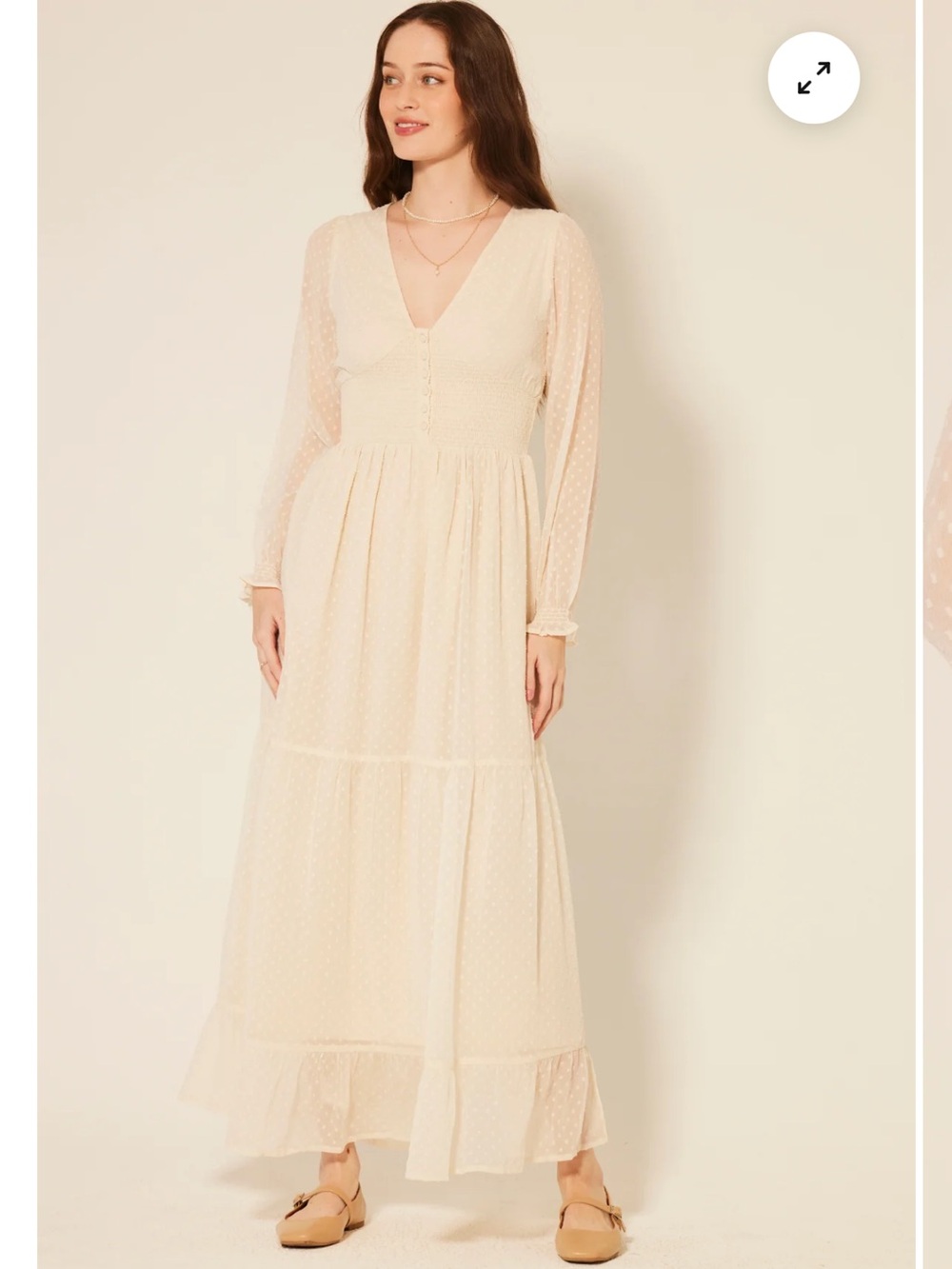 Patrons of Peace Cream V-Neck Long Sleeve Maxi Dress